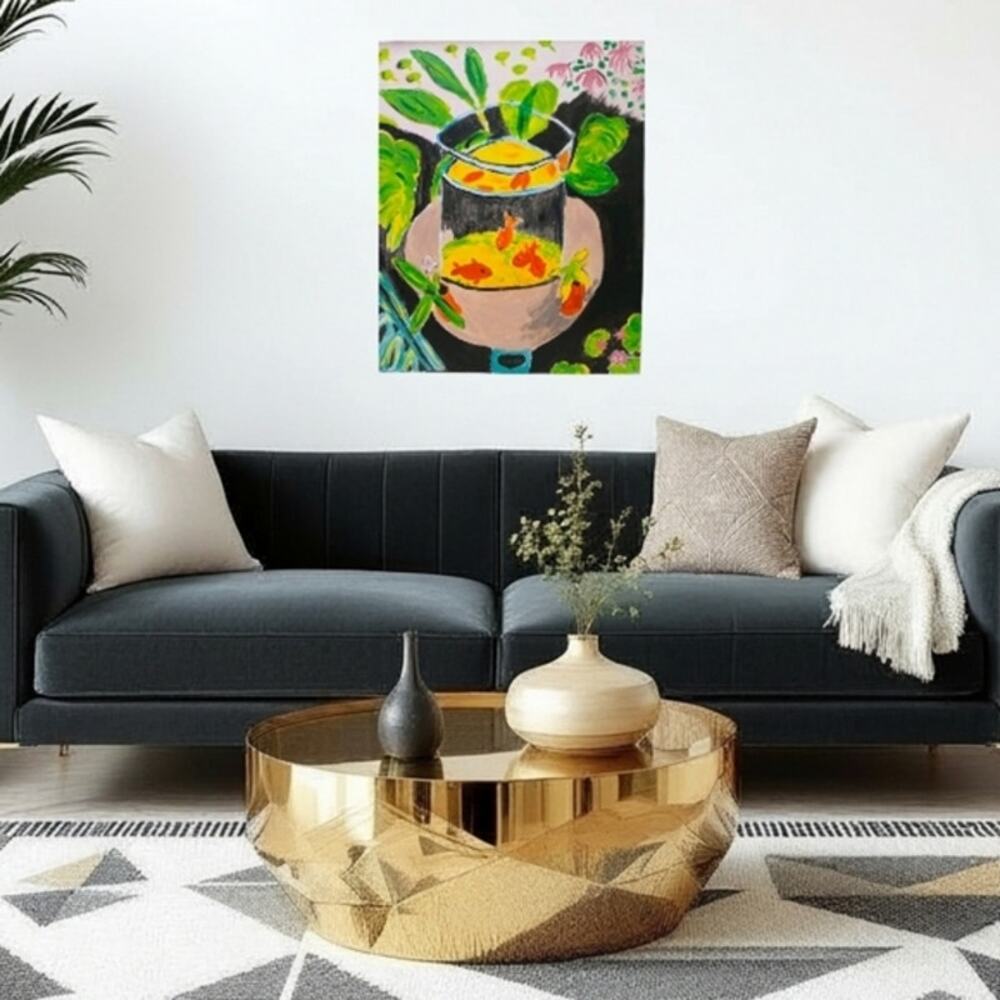 Oil Paiting Goldfish Bowl 20 x‎ 16 Matisse Inspired Coffee Shop Art Deco Canvas